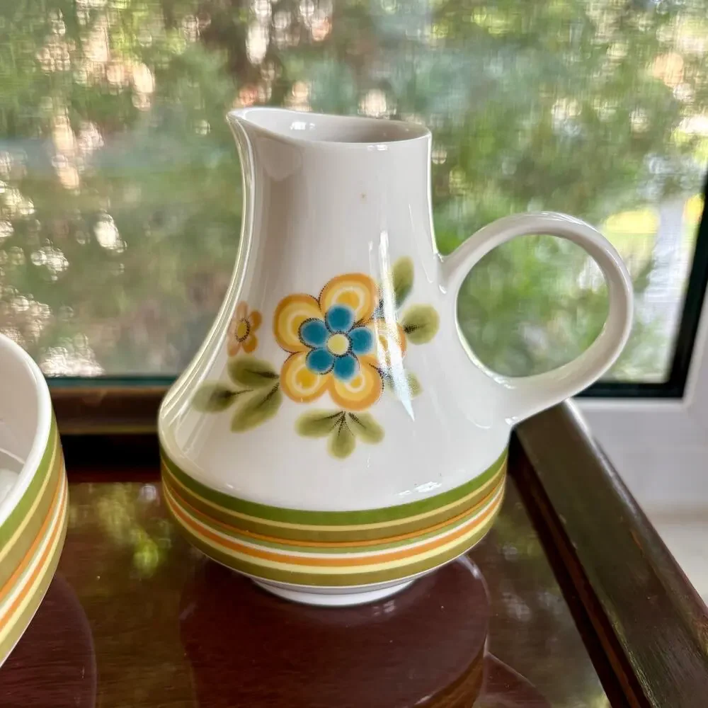 Noritake Chestnuthill Floral Stoneware Bowl, Creamer, and Sugar Set Vintage